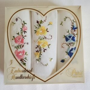 Paris Collection Handkerchiefs set of 3 Floral Embroidered